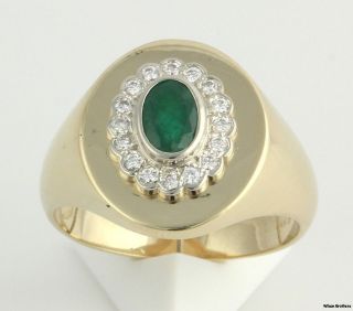   Genuine Emerald & Diamond Mens Fashion Ring   14k Yellow & White Gold