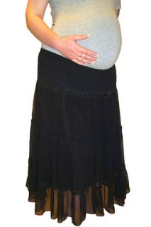 LONG BLACK SEQUINED TIERED CHIFFON MATERNITY SKIRT   EVENING/PARTY 