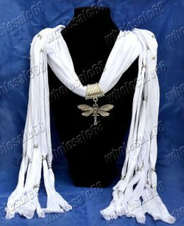 1pc Cotton Necklace pashmina white long Scarf silver P pendant Shawl 