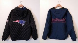 New England Patriots Pro Player Reversible Hooded Mens Jacket L Blue 