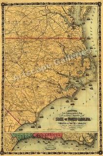 1861 Coltons Map of North Carolina Historic Map 24x36