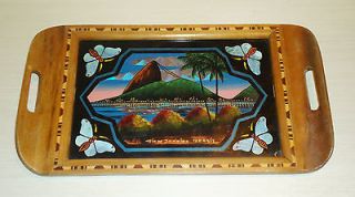 Antique BRAZIL Art Deco Hand made Wooden Tray, Butterfly Wings  Rio De 
