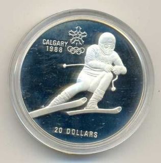 Canada Olympic Games Calgary 1988 Downhill Skier Silver 20 Dollars 