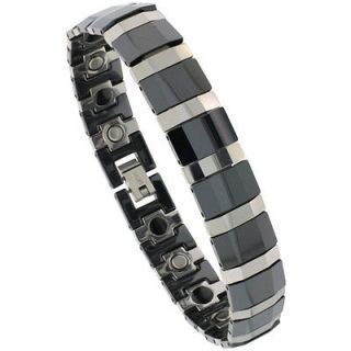 Tungsten Carbide Magnetic Bracelet w/ Diamond shaped Faceted Bar Links 