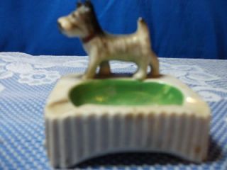 VINTAGE SCOTTY DOG ASH TRAY STAMPED IN RED JAPAN 2 RESTS WHITE 