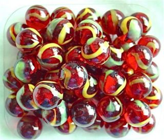 50 Player  Pterodactyl Glass Mega Marbles Red Clear Base 5/8