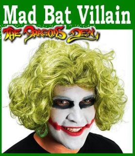 Mad Man Bat Villain Wig & Face Paint Fancy Dress Joker Jester Green 