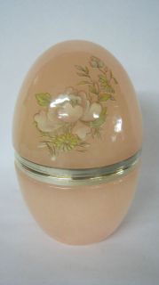 ALABASTER EGG JEWELRY BOX HAND CARVED IN ITALY 4 TALL X 2 3/4 WIDE 