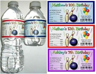 20 BOWLING BIRTHDAY PARTY FAVORS Water Bottle Labels   Glossy