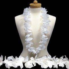 42 WHITE Silk Flower Lei Luau Hawaiian Beach Wedding