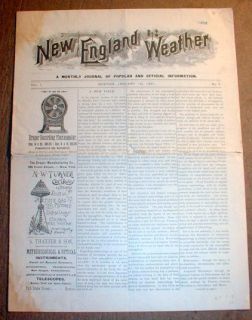   1891 magazine NEW ENGLAND WEATHER Vol I # 3 issue Boston MASSACHUSETTS