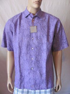 New THOMAS DEAN Mens Purple Casual S/S Button Front Woven Linen Camp 