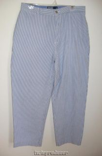 Mens Polo Ralph Lauren Blue & White Striped Seersucker Pants 34 x 30