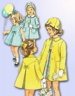 1960s ORIGINAL Darlin Toddlers A Line Dress, Coat & Tulip Hat Pattern