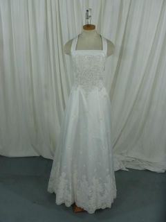 White Wedding Dress with Faux Pearl Embellishments by Michelangelo