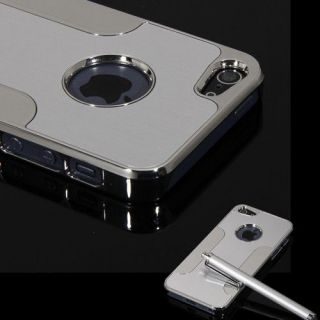   Brushed Metal Aluminum Chrome Hard Case For iPhone 5 5G 6th+Stylus