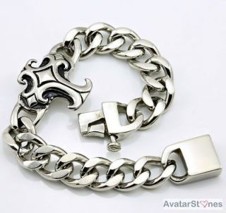Mens 316L Stainless Steel Cross Bling Bracelet Chain B1V8