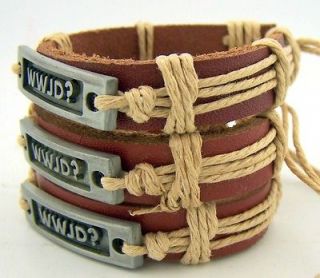 LOT Mens Womens Set 3 Leather Rope What Would Jesus Do WWJD Bracelet 