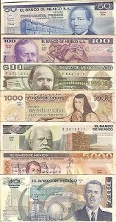 Mexico set of 7 $ 50,100,500,1000,2000,5000 pesos and 10 nuevos pesos 