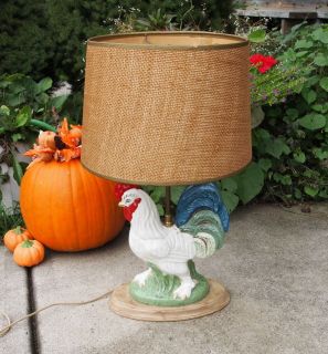 VTG ROOSTER W/ EYELASHES TABLE LAMP HAND CRAFTED CERAMIC MOLD W/ BASE