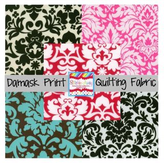 Damask Fabric 100% Cotton PINK, RED, BLACK, IVORY, WHITE, BROWN AND 