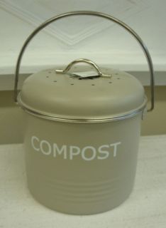Retro Shabby Vintage Style Metal Kitchen Compost Bin Tin Box Olive 