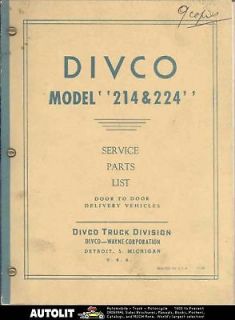 1956 1957 Divco Model 214 224 Milk Truck Parts Book