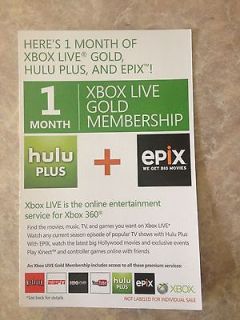 Month of Xbox Live Gold, Hulu Plus, & Epix Access Code Card