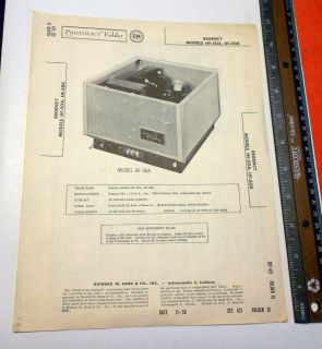   Folder Regency Models HF 50A Hf 50K Audio Power Amplifier 1958