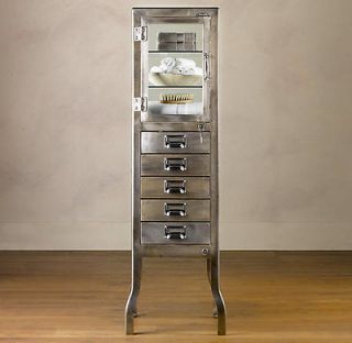 Pharmacy Large Bath Cabinet with Drawers Burnished Steel   16W x 17½ 