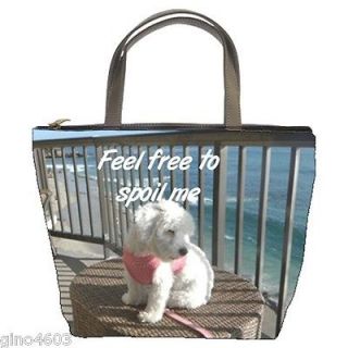 Feel Free to Spoil Me Maltipoo Puppy Dog Maltese Bucket Leather Purse 