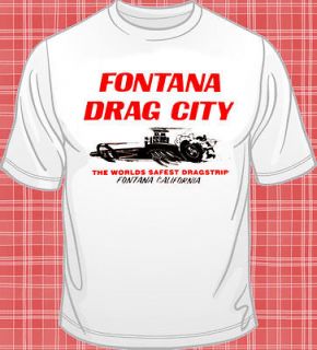 White hot rod rat car Fontana CA Drag City racing T shirt M L XL 2X 
