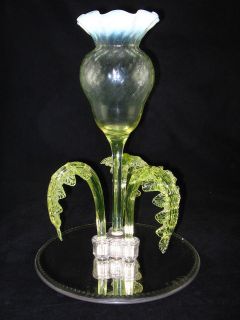Boulton & Mills Victorian Antique Glass Vaseline Uranium Epergne 