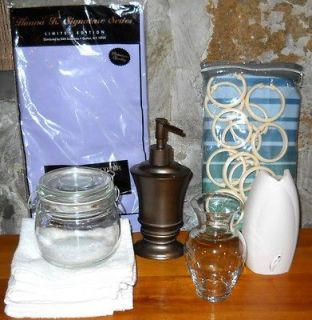 Bath pump dispenser shower curtain jars cover air freshener washcloths 