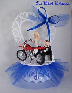 Royal Blue Motorcycle Cake Topper Biker Wedding Red Dirt Bike Bride 