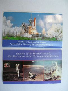   ISLANDS $5.00 coins~SPACE SHUTTLE DISCOVERY/FIRS​T MEN ON MOON