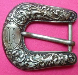 Vintage 1930s Ornate Sterling Silver Belt Buckle B Monogram