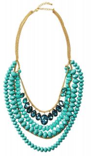 bnwt H&M STATEMENT NECKLACE MULTI STRAND BEADED FAUX GEMS TURQUOISE 