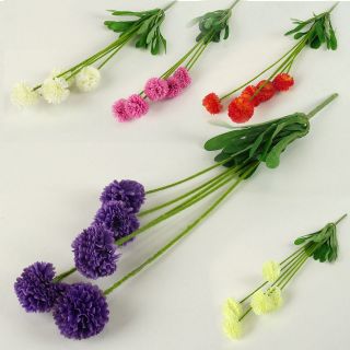   Long 5 Headed Pompom Round Ball Mum Artificial Flowers in 5 Colours