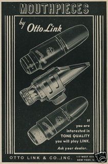   OTTO LINK Tone Master Res O Chamber Saxophone Mouthpieces Original Ad