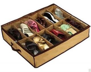 Fabric Intake Shoe Organizer Holder Bag Box for 12Pairs Under Bed 