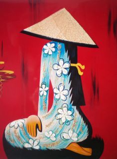 Lacquer picture / plate   Viet Nam Girl on Ao Dai