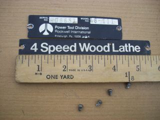 Name & Model # Plates From Delta Rockwell 11 Wood Lathe Model #46 