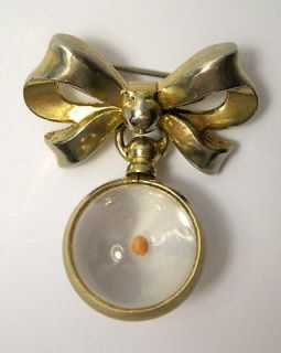 Vintage Faith Mustard Seed Dangle Lucite Ball Sphere Bow Coro Pin 