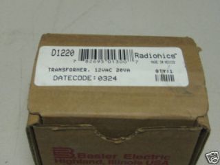 Basler Electric/Radio​nics Transformer D1220 12VAC 20VA