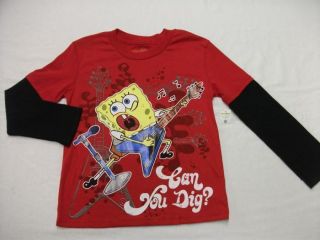 NEW Boys SpongeBob T Shirt Top Size 5 Clothes Long Sleeve Rock Guitar 