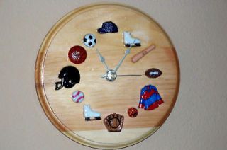 Wooden Clock Sports Football, Baseball, Basketball 7