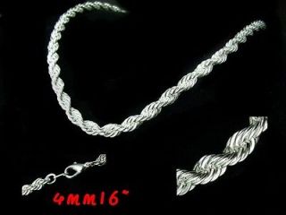 fashion mens silver rope chain necklace boys jewelry 4mm thick 16