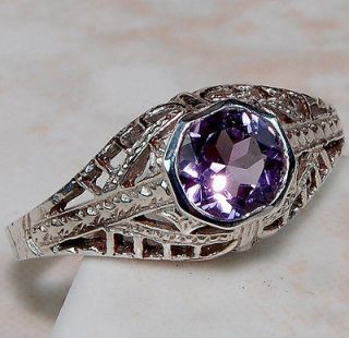   Amethyst 925 Solid Sterling Silver Victorian Style Filigree Ring Sz 7