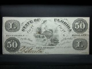 1861 $50 OBSOLETE BANK NOTE ★ TALLAHASSEE FLORIDA ★ CR 3 OCT 10 CH 